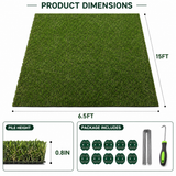 Outdoor Artificial Grass Roll - 0.7" Pile Height, 6.5 ft x 15 ft, Non-Adhesive Backing