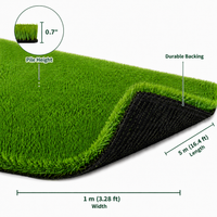 Outdoor Artificial Grass Roll - 0.7" Pile Height, 3.3 ft x 16.4 ft , Non-Adhesive Backing