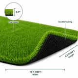 Outdoor Artificial Grass Roll - 0.7" Pile Height, 6.5 ft x 15 ft