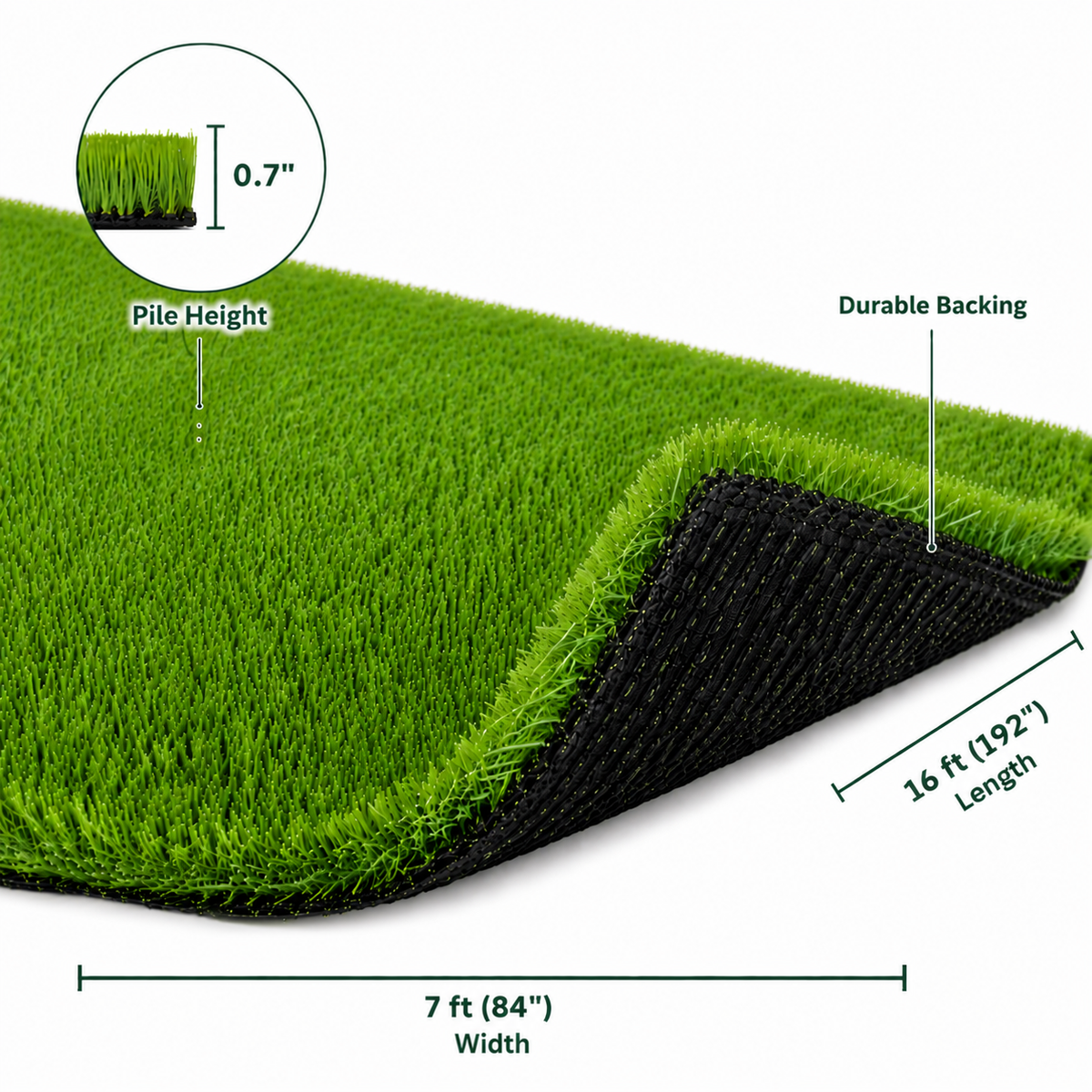 Outdoor Artificial Grass Roll - 0.7" Pile Height, 3 ft x 32 ft