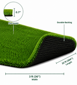 Outdoor Artificial Grass Roll - 0.7" Pile Height, 3 ft x 32 ft