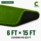 Outdoor Artificial Grass Roll - 0.7" Pile Height, 6 ft x 15 ft, Non-Adhesive Backing